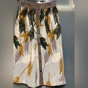 Anthropologie Green and Gold Leaf Print Skirt